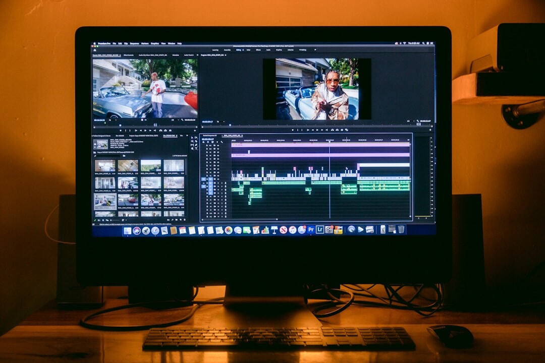 video editor working on computer
