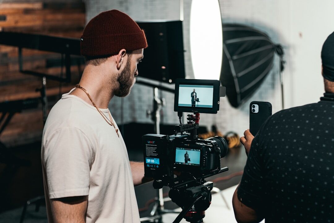 filmmaker reviewing footage